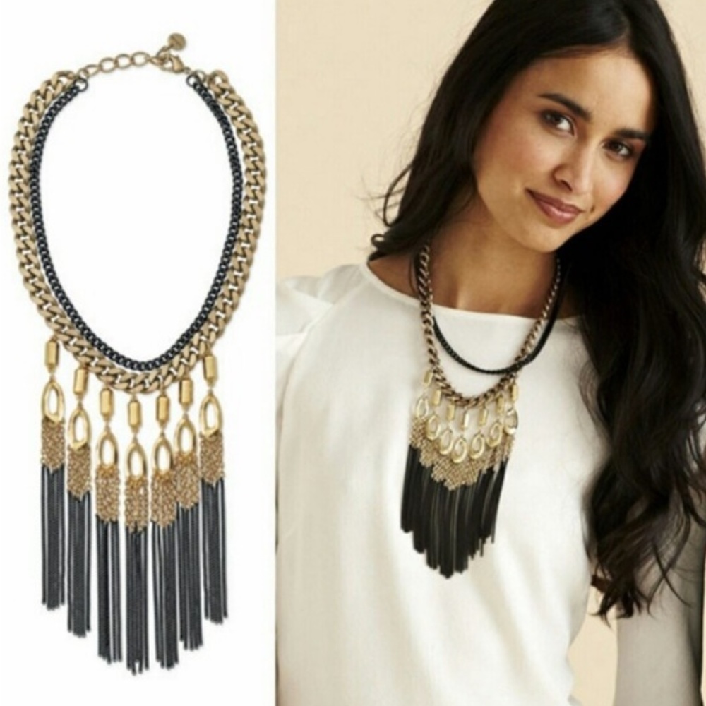 Stella & Dot | Retired Hematite Black & Gold Lilith Fringe Statement Nec… - Picture 6 of 10